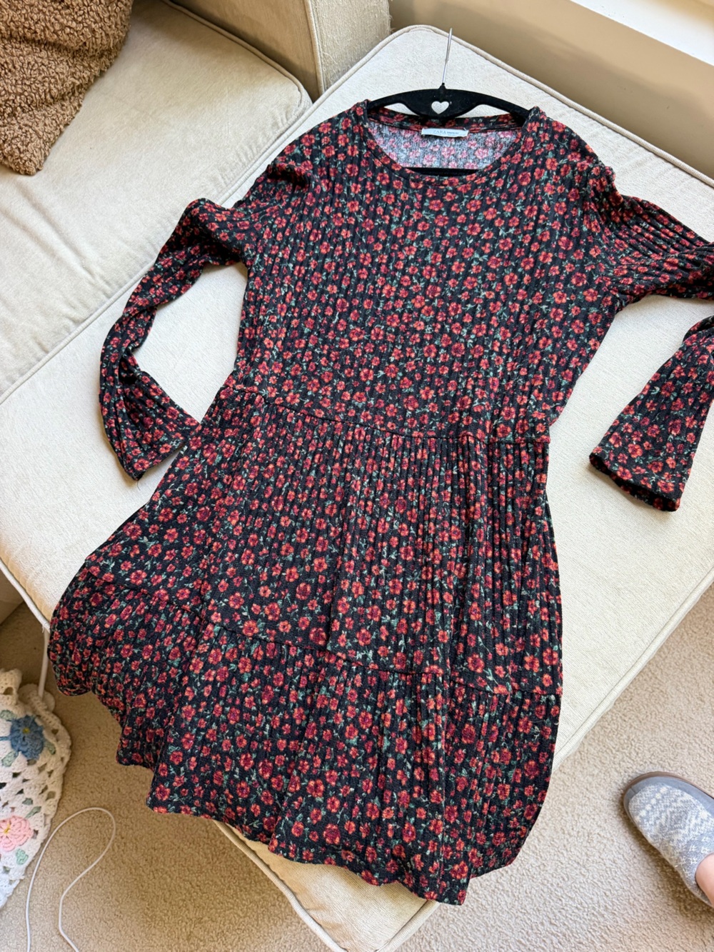 Zara Trafaluc Black Dress with Red Floral Print